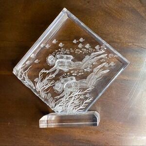 Vintage Carved Lucite Sculpture Scuba Divers, Coral & Fish Sculpture